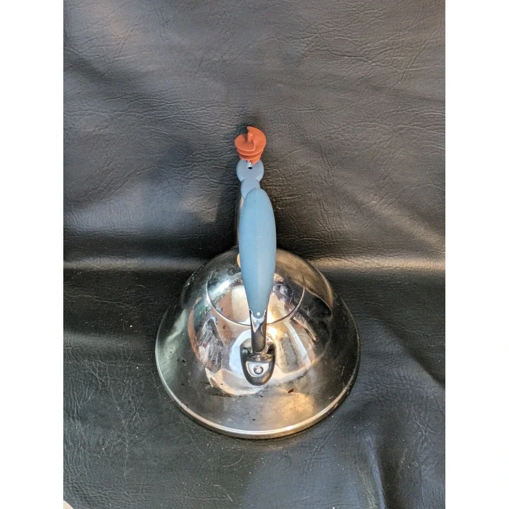 Vintage Alessi Michael Graves Chrome Silver Red Bird Blue Handle Teapot Italy